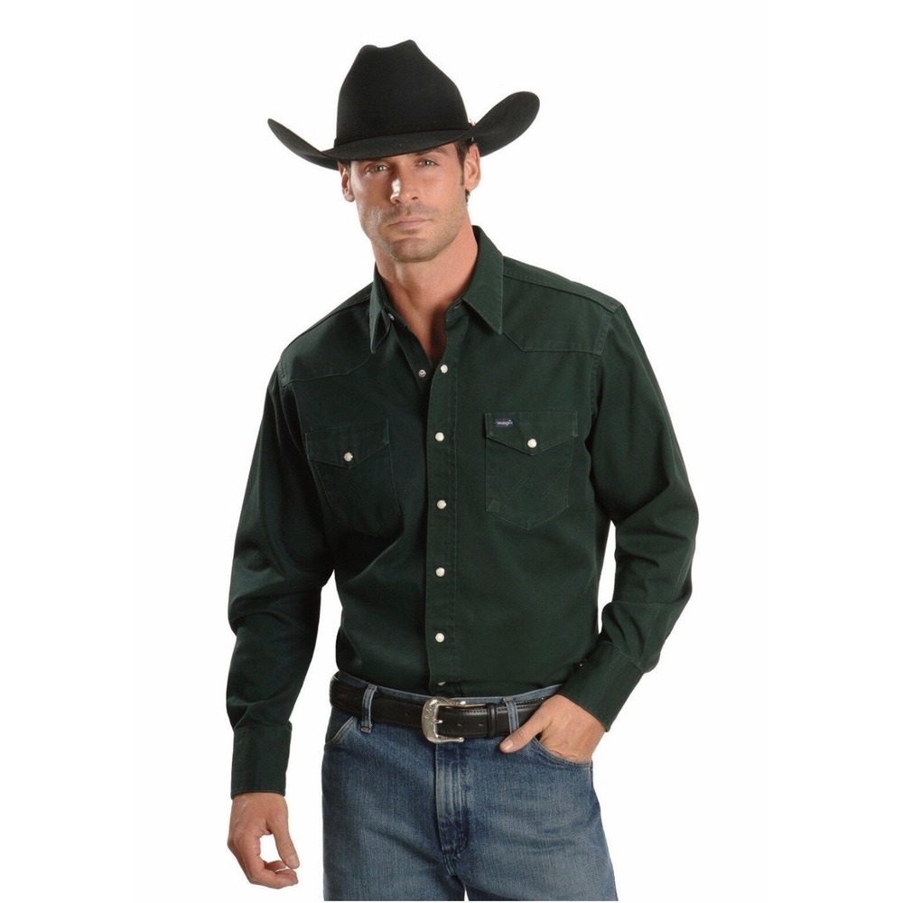 Wrangler Western Button Up Shirt Green 3X 100% Cotton Snap Front